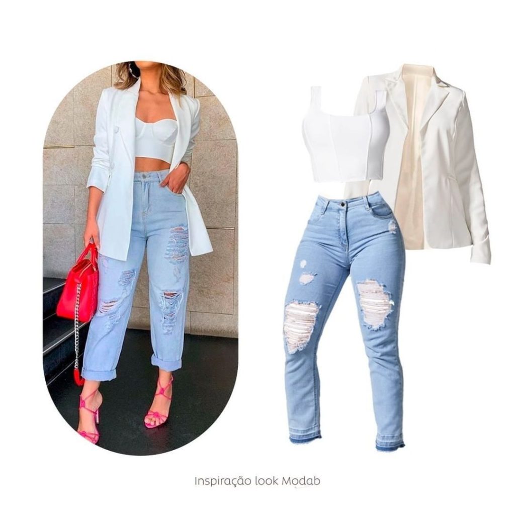 Um look elegante é tudo o que você precisa para se sentir ainda mais linda e poderosa! Por isso, a melhor pedida é unir a Calça Jeans Modeladora Mom Super Elástica + Corset Elegante Branco + Blazer Divino Off White.