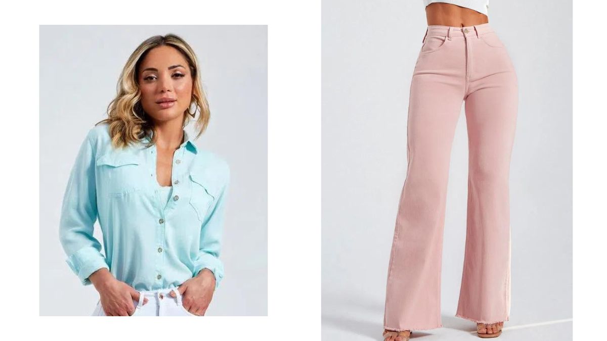 Outra opção bem alegre e moderna, além de super romântica, é a Calça Jeans Modeladora Wide Leg Rosa com a  Camisa Térmica Aqua Liocel. Essa composição fica linda para ser usada, tanto de dia quanto à noite.