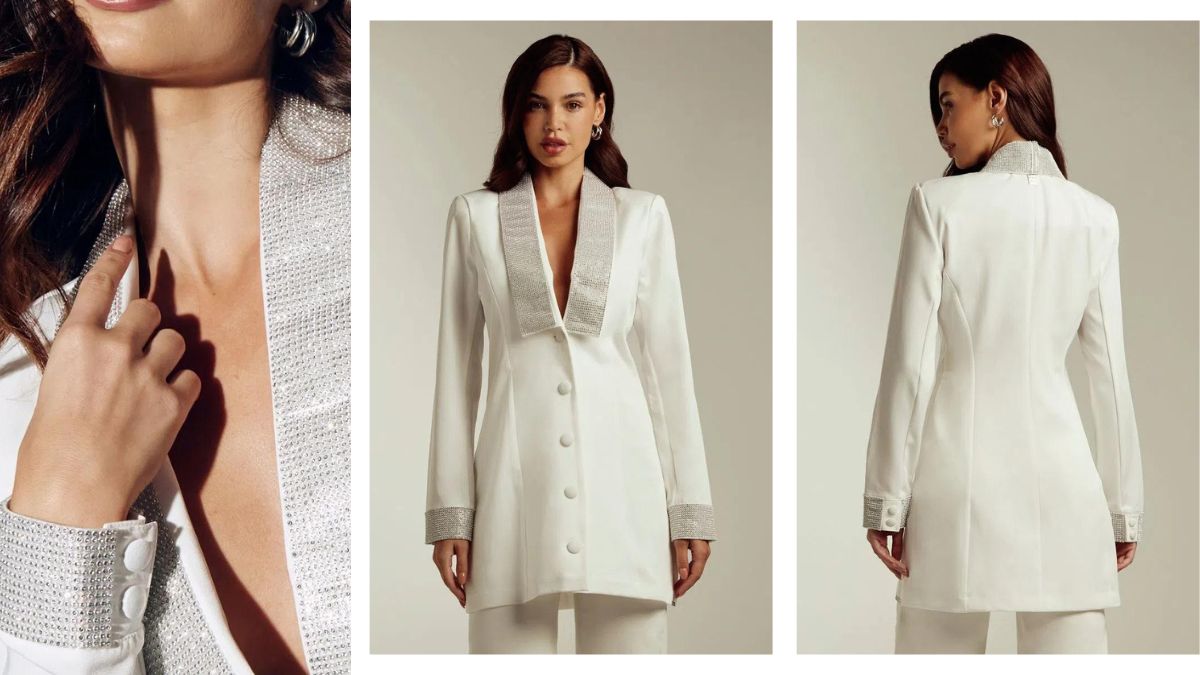  Blazer Premium Alongado Branco com Brilho é uma ótima peça para você ter no seu guarda-roupa. Ele é clássico, mas ao mesmo tempo foge do óbvio, que é o blazer preto.